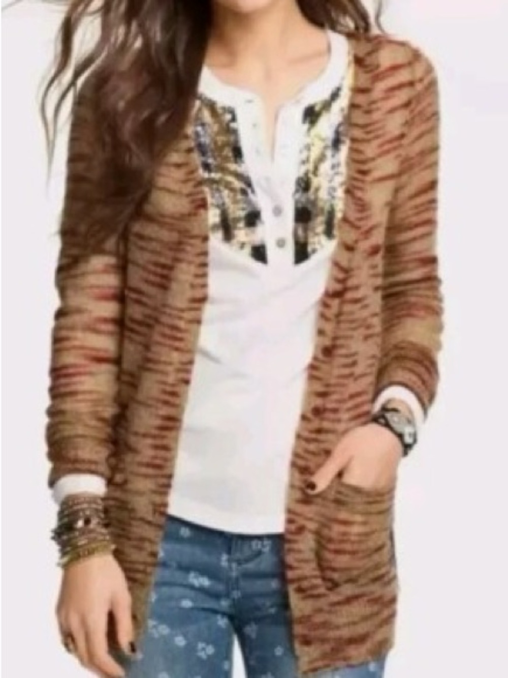 Free People Beach Tiger Stripe Mohair-Blend Cardigan
